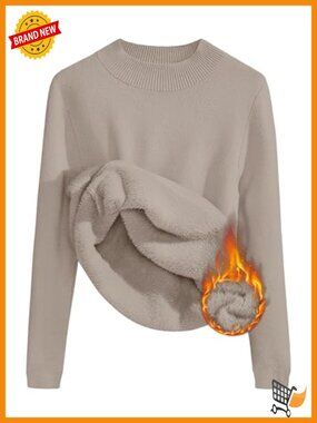 Fleece Sherpa Lined Turtleneck Pullover Sweater Long Sleeve Winter